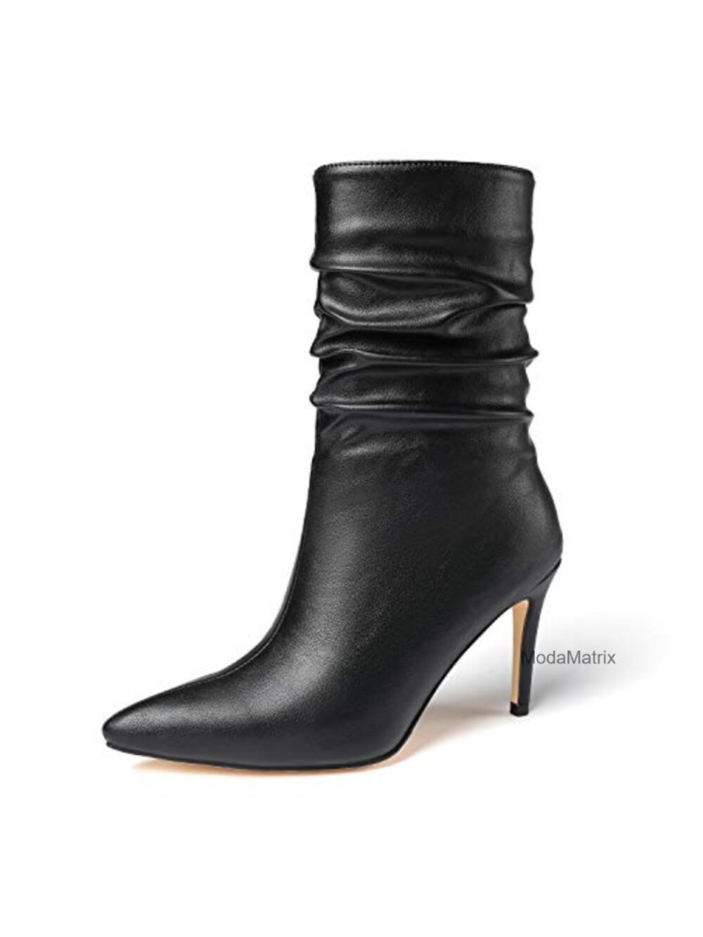 Women's Pointed Toe Ankle Boots Mid-Calf Kitten Block Heel Booties Genuine